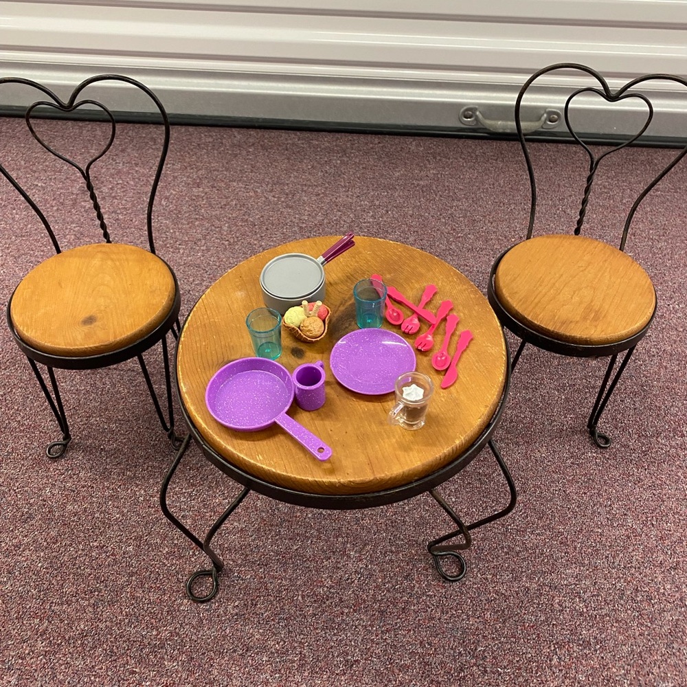 18” Doll Table Chairs Soda Fountain IceCream Parlor Metal & Wood Accessories